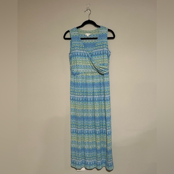 J. Jill Blue/Green Ikat Geometric Maxi Dress Size Small Beach Resort Coastal - Picture 1 of 8